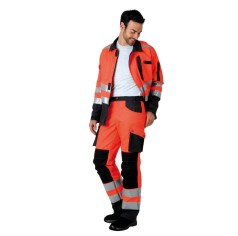 PANTALON RÉFLÉCHISSANT HOMME/FEMME RENFORTS GENOUX ROADY EJ 82 CM ROUGE FLUO/CHARBON 