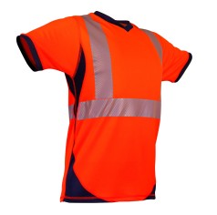 TEE-SHIRT HAUTE VISIBILITÉ MANCHES COURTES TONGA ORANGE FLUO/MARINE