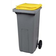 CONTENEUR POUBELLE PLASTIQUE TRI SÉLECTIF 2 ROUES PLASTIQUE GRIS/COUVERCLE JAUNE 240 L