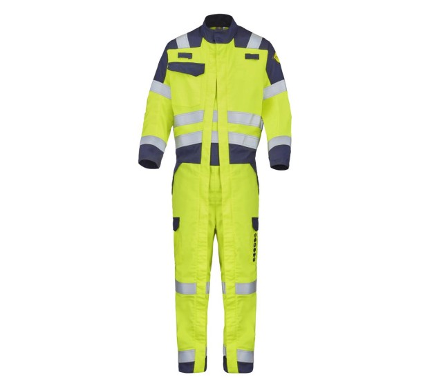 COMBINAISON DOUBLE ZIP HAUTE VISIBILITE/ANTISTATIQUE/IGNIFUGE/SOUDEUR/ANTI-ACIDE/ATEX NEVADO 300 XP JAUNE FLUO/MARINE