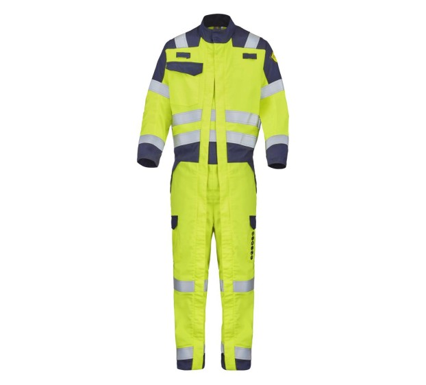 COMBINAISON DOUBLE ZIP HAUTE VISIBILITE/ANTISTATIQUE/IGNIFUGE/SOUDEUR/ANTI-ACIDE/ATEX NEVADO 300 XP JAUNE FLUO/MARINE