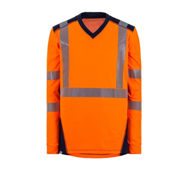 TEE-SHIRT HAUTE VISIBILITÉ MANCHES LONGUES JAKARTA ORANGE FLUO/MARINE