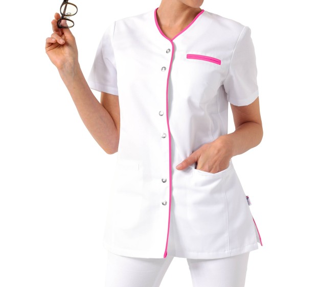 BLOUSE DE TRAVAIL FEMME ELLA BLANC/PINK