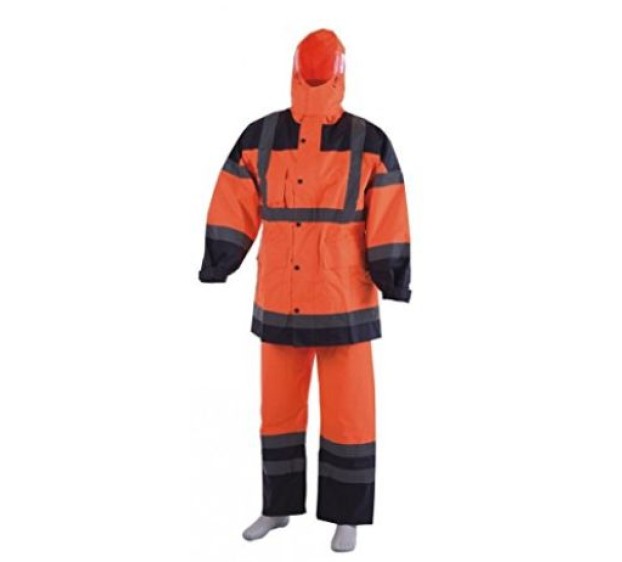 ENSEMBLE DE PLUIE HAUTE-VISIBILITE VILO ORANGE FLUO/BLEU MARINE 