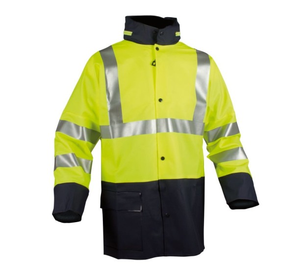 VESTE DE PLUIE RÉFLÉCHISSANTE LAURENT JAUNE FLUO/MARINE