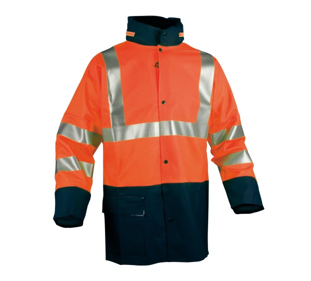 VESTE DE PLUIE RÉFLÉCHISSANTE LAURENT ORANGE FLUO/MARINE