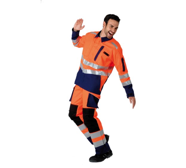 PANTALON RÉFLÉCHISSANT HOMME/FEMME ROADY EJ 82 CM ORANGE FLUO/MARINE 