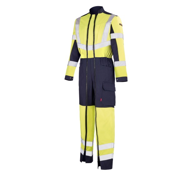 COMBINAISON RÉFLÉCHISSANTE DOUBLE ZIP OPTIC JAUNE FLUO/MARINE 