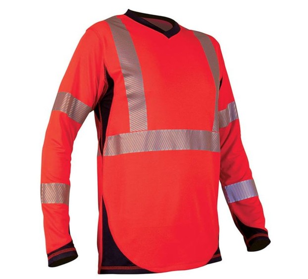TEE-SHIRT HAUTE VISIBILITE MANCHES LONGUES TONGA PROTECT ROUGE FLUO NOIR T.8XL