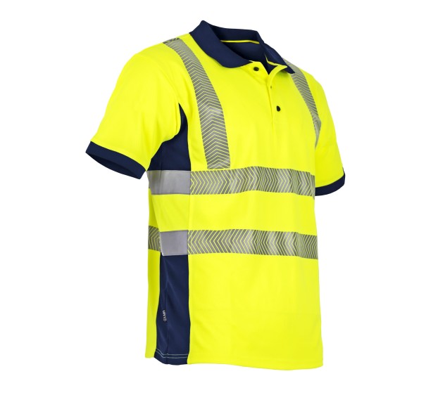 POLO HAUTE VISIBILITÉ VISION JAUNE FLUO/BLEU FONCÉ