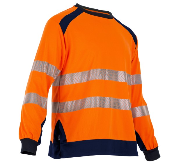 TEE-SHIRT HAUTE VISIBILITÉ MANCHES LONGUES REFLET ORANGE FLUO/MARINE