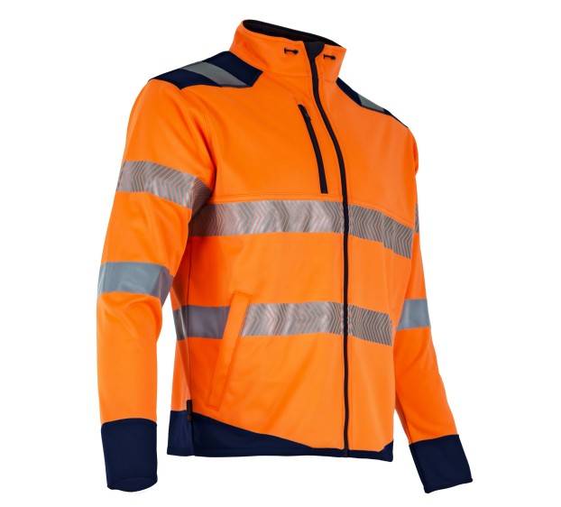 VESTE RÉFLÉCHISSANTE HOMME/FEMME MICROPOLAIRE LED ORANGE FLUO/MARINE 