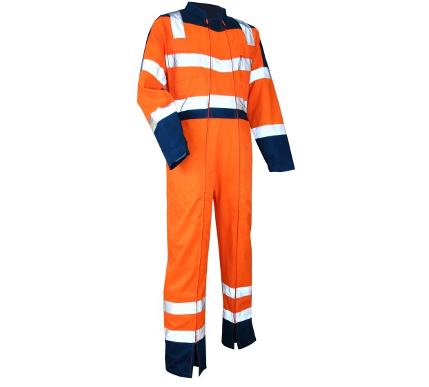 COMBINAISON RÉFLÉCHISSANTE DOUBLE ZIP VIGILENCE ORANGE FLUO/MARINE T. 8