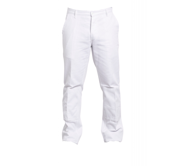 PANTALON DE TRAVAIL HOMME/FEMME 100 % COTON POCHES GENOUX BLANC