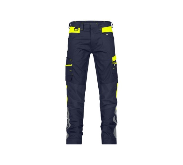 PANTALON DE TRAVAIL HOMME/FEMME HONG-KONG BLEU NUIT/JAUNE FLUO 