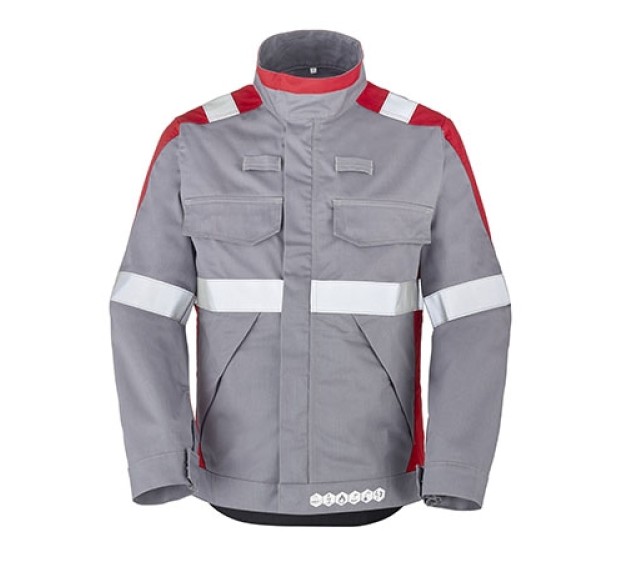 BLOUSON MUTLIRISQUE BICOLORE GRIS ACIER/ROUGE