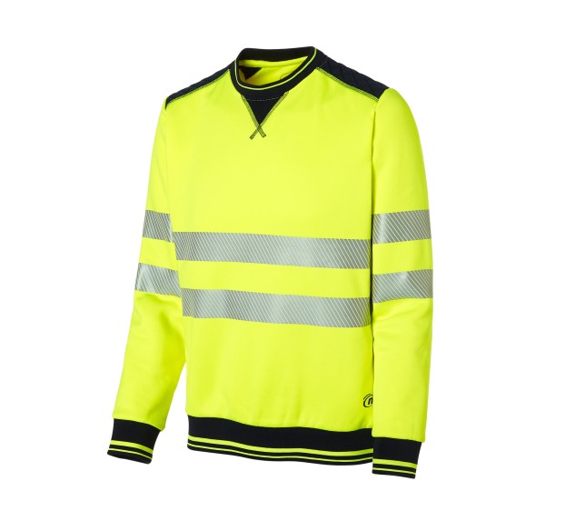 SWEAT RÉFLÉCHISSANT LUKLIGHT COL ROND JAUNE FLUO/MARINE 