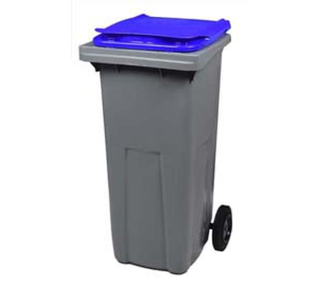 CONTENEUR POUBELLE PLASTIQUE TRI SELECTIF 2 ROUES GRIS/BLEU 120 LITRES