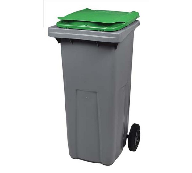 CONTENEUR POUBELLE PLASTIQUE TRI SELECTIF 2 ROUES GRIS/VERT 120 LITRES