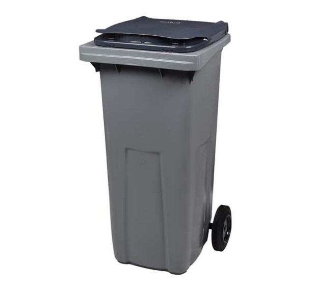 CONTENEUR POUBELLE PLASTIQUE 2 ROUES GRIS 120 LITRES