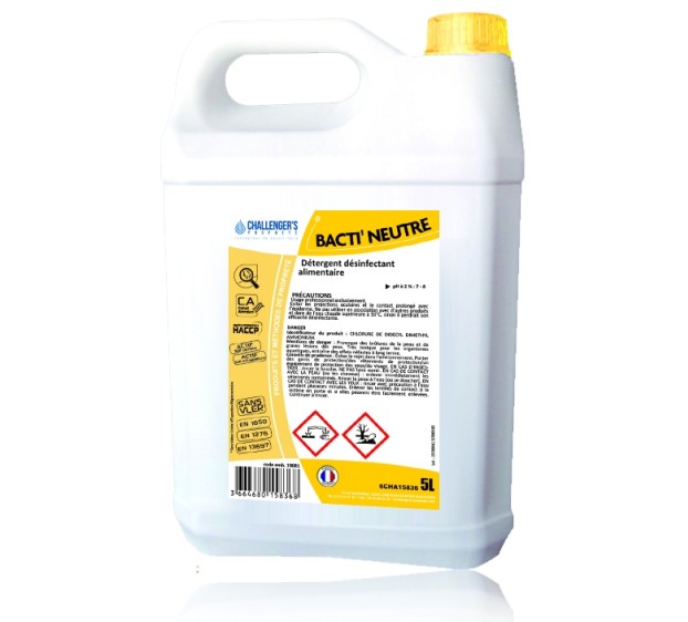 PRODUIT DETERGENT DESINFECTANT SPECIAL TRANSPORT PL CAISSES AGROALIMENTAIRES BACTI' NEUTRE 5 L