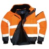 BLOUSON DE PLUIE HAUTE VISIBILITÉ BOMBER ORANGE FLUO/MARINE