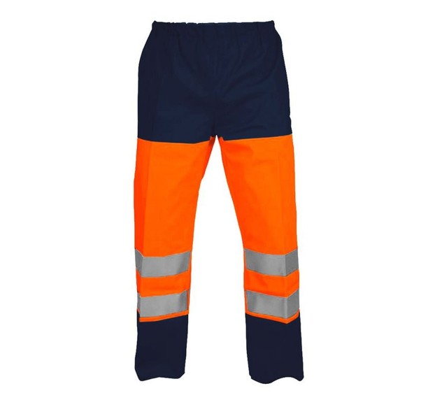 PANTALON DE PLUIE RÉFLÉCHISSANT MICHEL ORANGE FLUO/MARINE AVEC BRETELLES