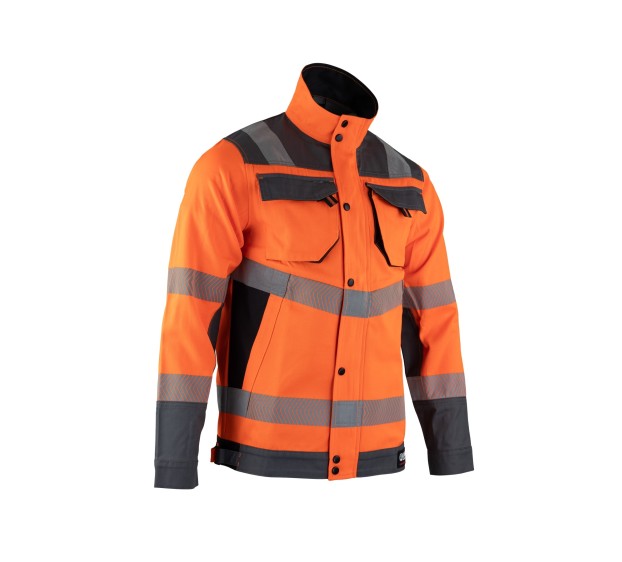 VESTE RÉFLÉCHISSANTE HOMME/FEMME COL MONTANT CANDELA ORANGE FLUO/GRIS ACIER 