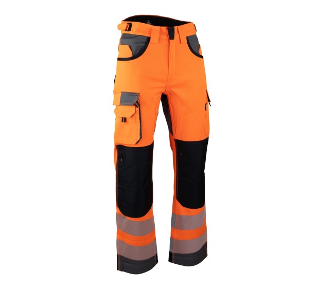 PANTALON RÉFLÉCHISSANT HOMME/FEMME AVEC POCHES GENOUX BRILLANT ORANGE FLUO/ GRIS ACIER 