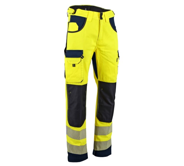 PANTALON RÉFLÉCHISSANT HOMME/FEMME AVEC POCHES GENOUX DEFENSE JAUNE FLUO/BLEU FONCE 