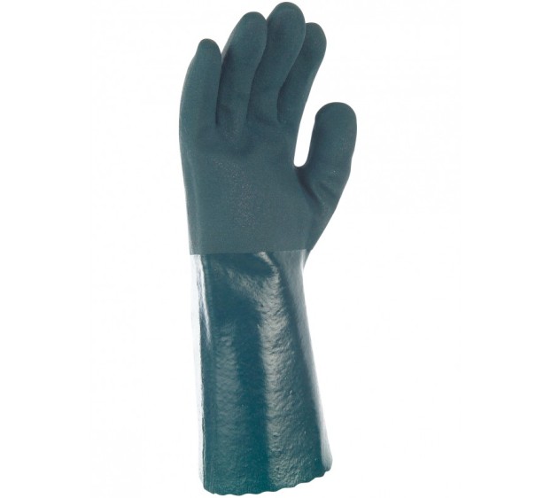 GROENE PVC HANDSCHOEN VOLLEDIG GECOAT 35CM DUBBELE DEKLAAG